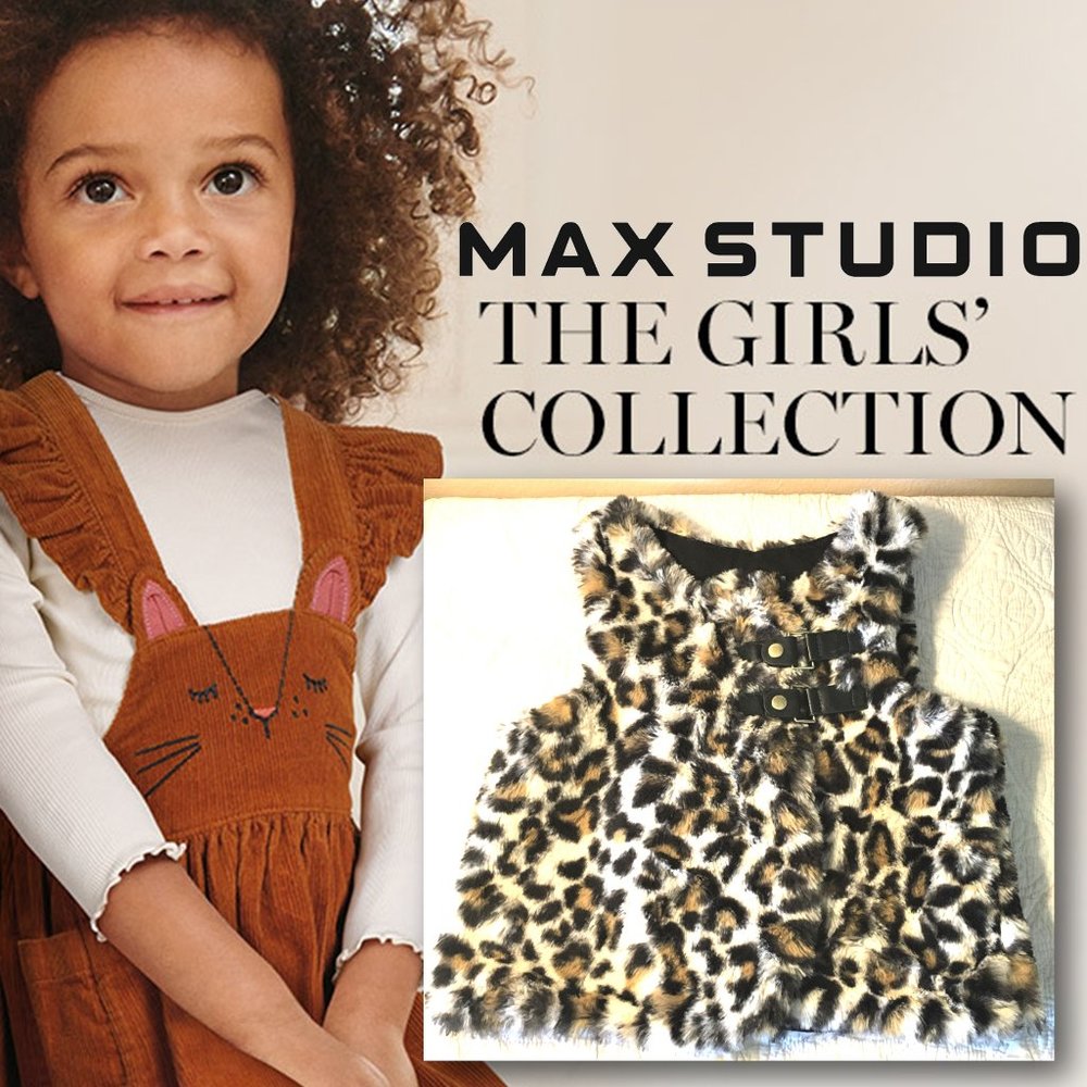 MAX STUDIO Girls Cheetah Print Faux Fur Vest  | 4T